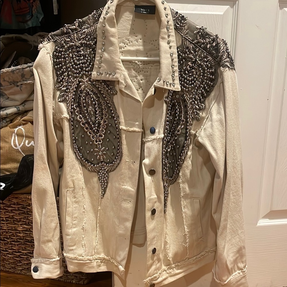 Vici Embellished Cream Jacket xs (oversized fit)